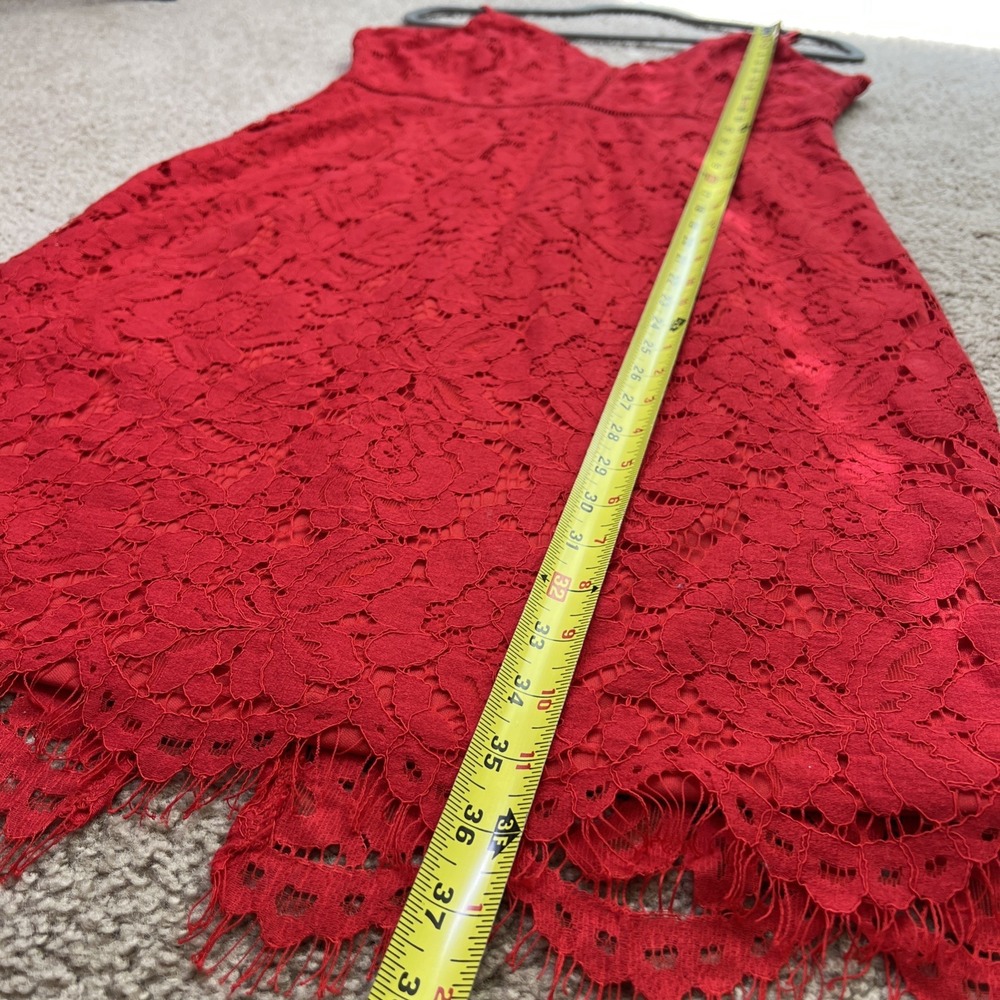 ASTR Red Lace A Line Midi Dress Sleeveless Fit & Flare Large Open Knit Romantic - Picture 4 of 11